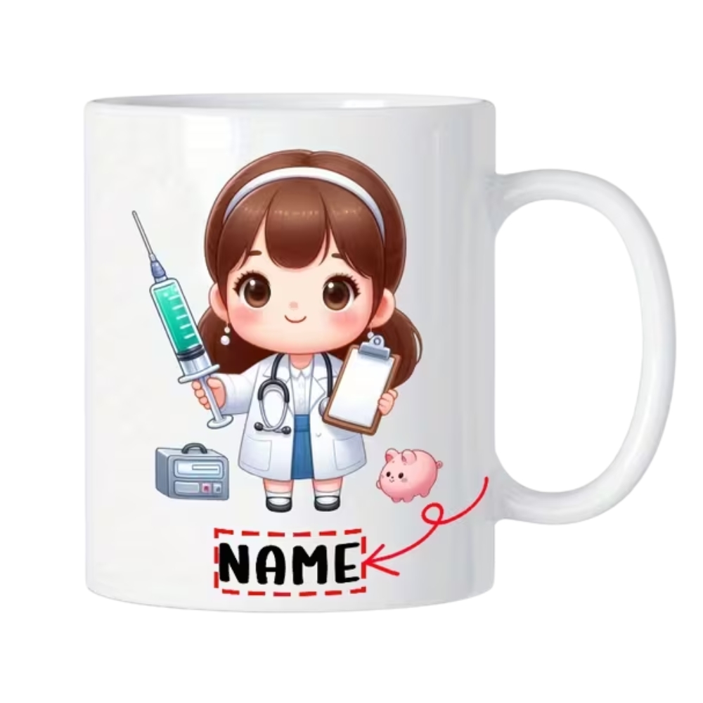 11-Ounce "Cute Doctor Nurse Injection Pattern" Coffee Mug - Customizable with Names
