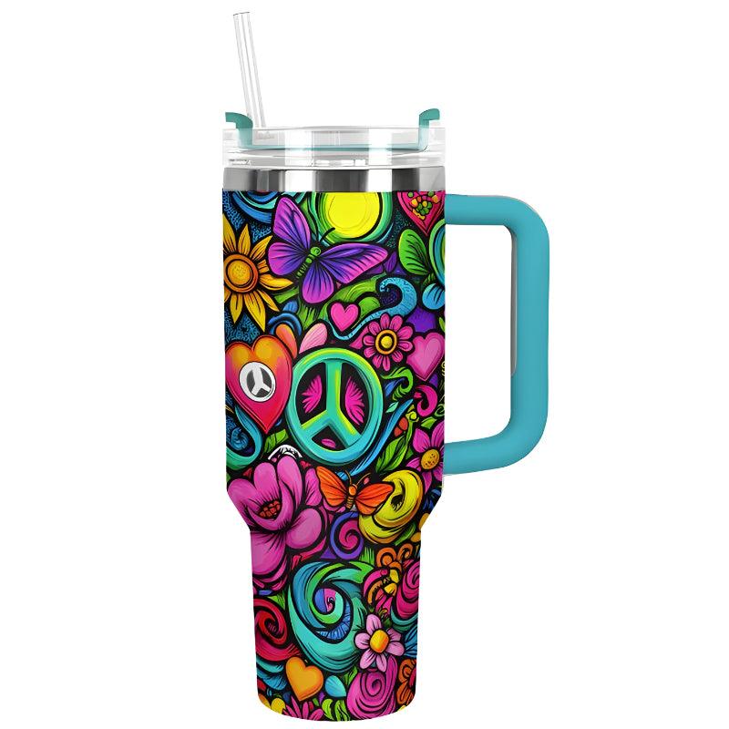 40Oz Floral Patterned Insulated Tumbler With Handle And Straw - Mineral Mug