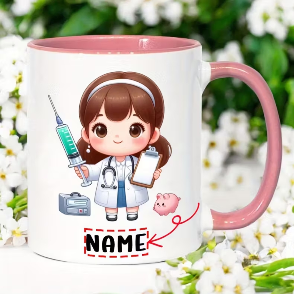 11-Ounce "Cute Doctor Nurse Injection Pattern" Coffee Mug - Customizable with Names