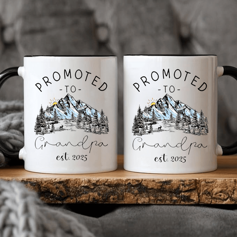 Ceramic Coffee Mug, "Promoted to Grandpa" Design, Ideal New Grandparent Gift, Grandparents Announcement Keepsake