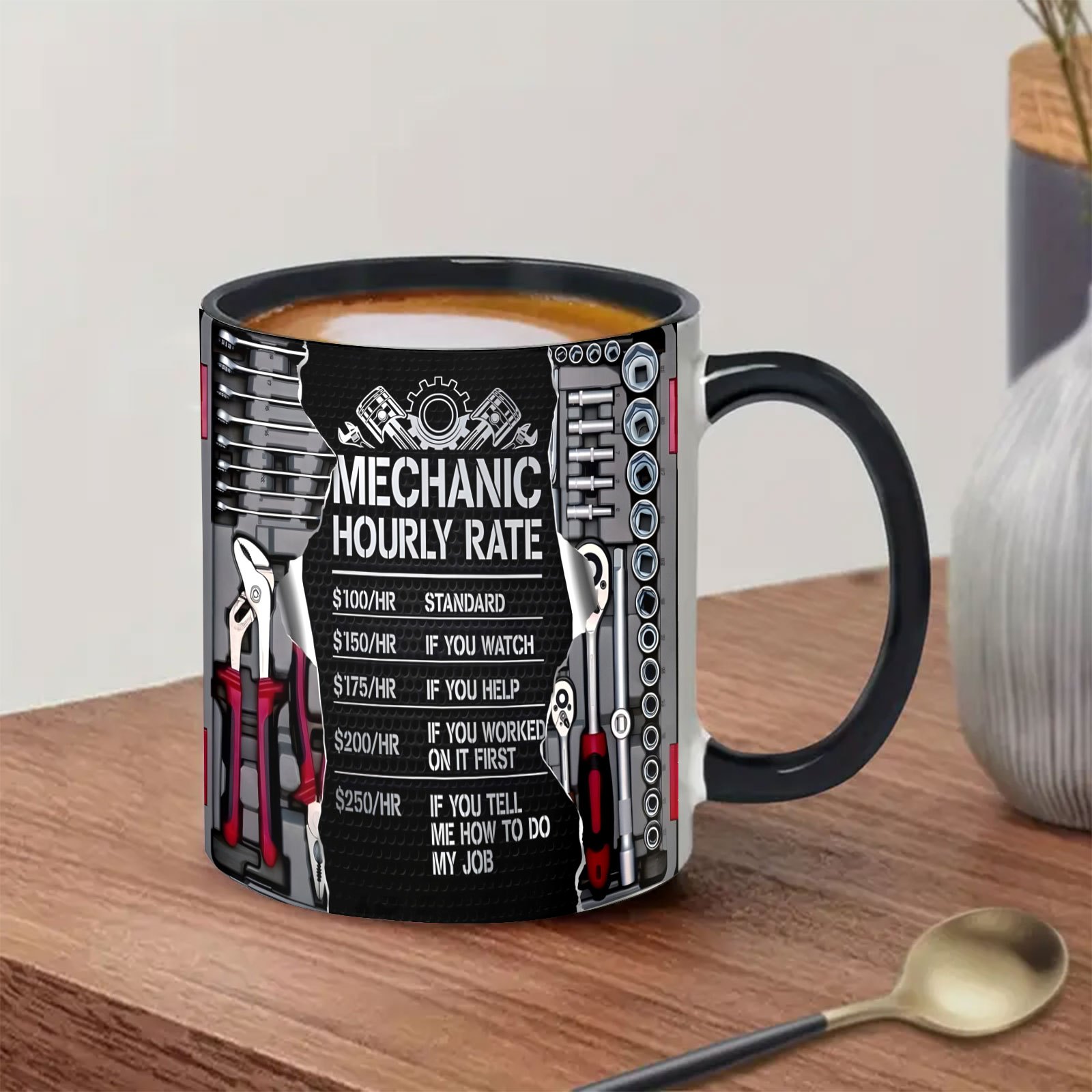 1pc 11oz White Ceramic Coffee Mug Mechanic Themed Cup With Tool Graphics 