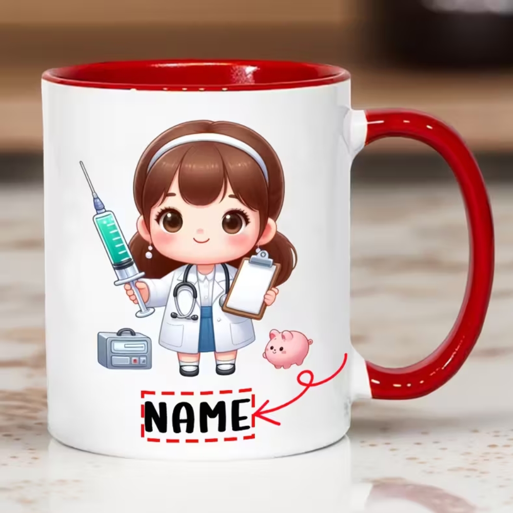 11-Ounce "Cute Doctor Nurse Injection Pattern" Coffee Mug - Customizable with Names