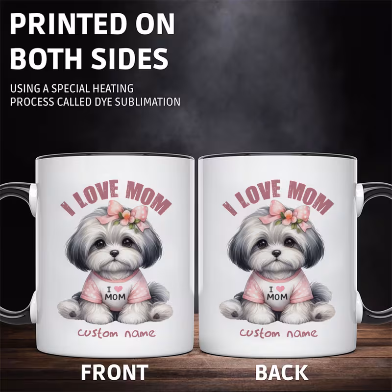 1pc 11oz personalized name customization ceramic mug pink shih tzu coffee cup i love mom perfect gift for shih tzu lovers ideal gift for christmas halloween thanksgiving 2