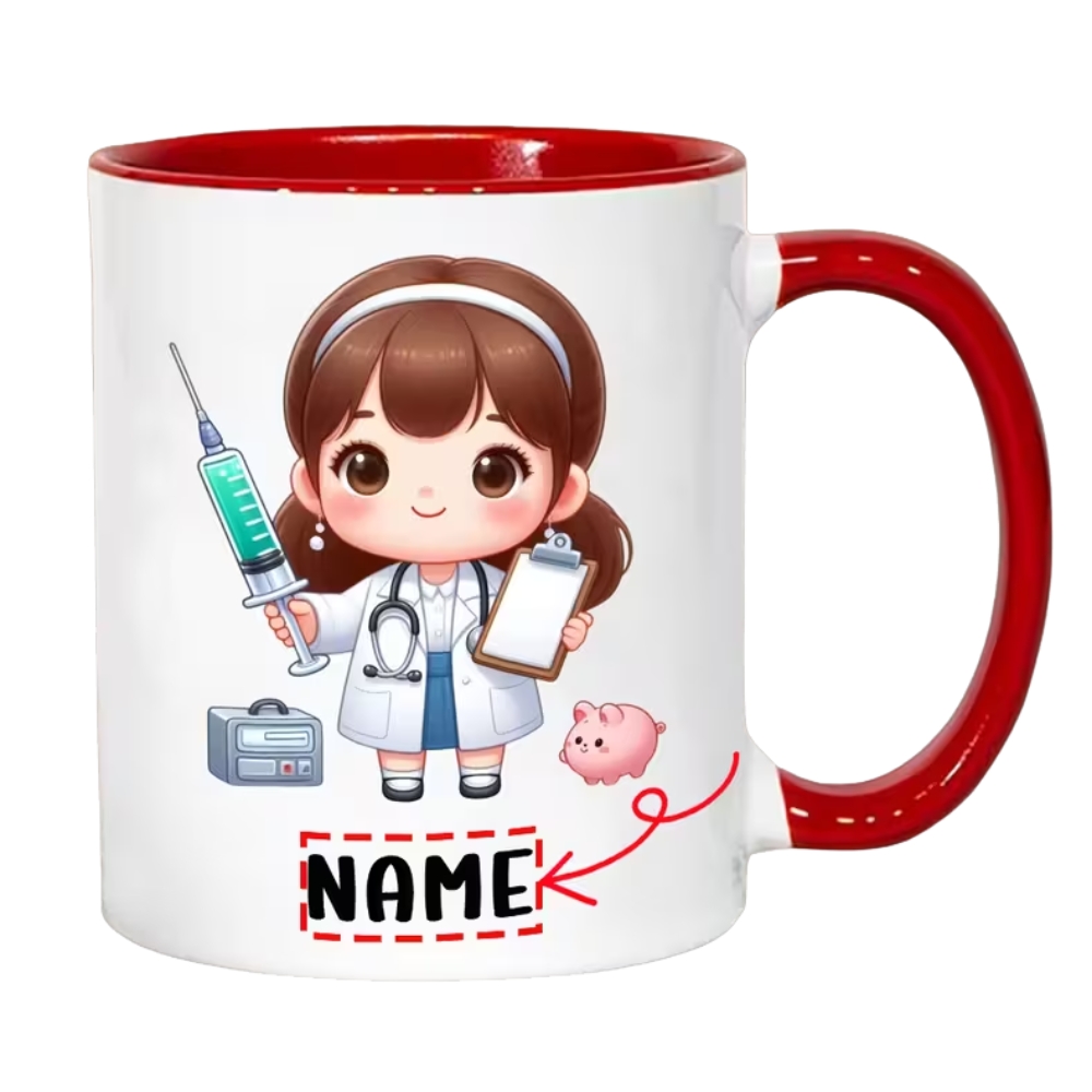 11-Ounce "Cute Doctor Nurse Injection Pattern" Coffee Mug - Customizable with Names