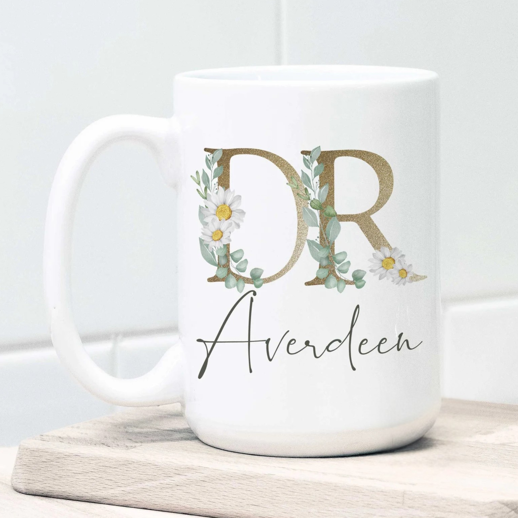 Personalized Doctor Name Floral Printed Coffee Mug
