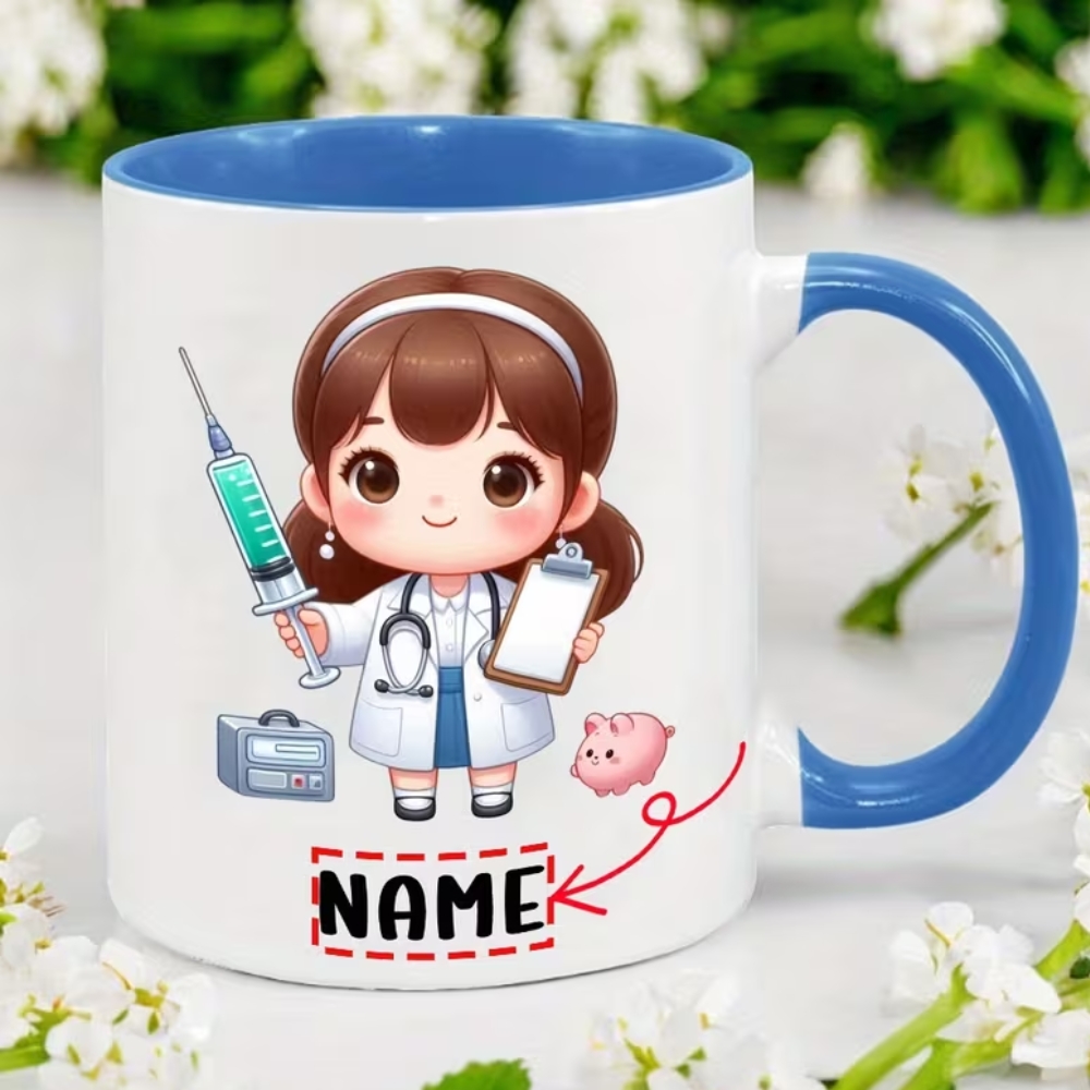 11-Ounce "Cute Doctor Nurse Injection Pattern" Coffee Mug - Customizable with Names