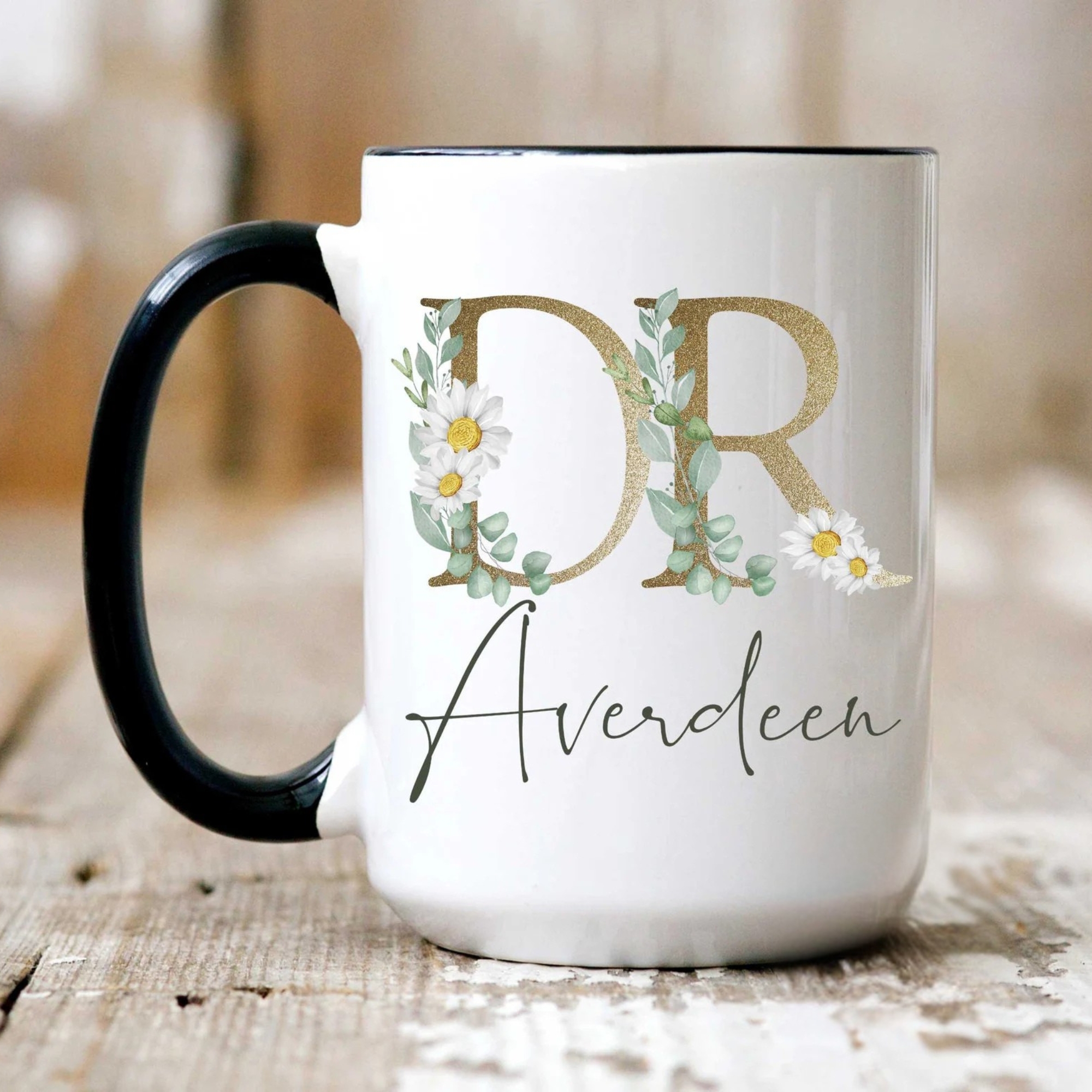 Personalized Doctor Name Floral Printed Coffee Mug
