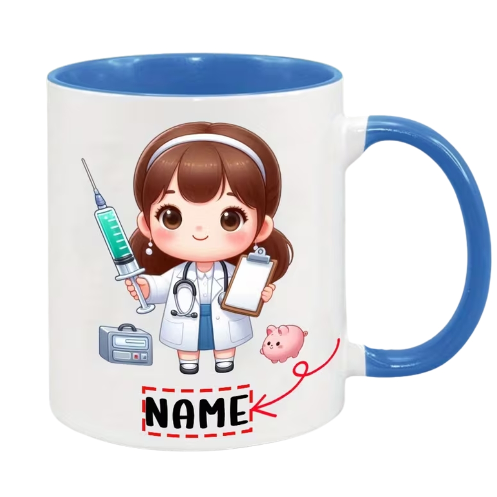11-Ounce "Cute Doctor Nurse Injection Pattern" Coffee Mug - Customizable with Names