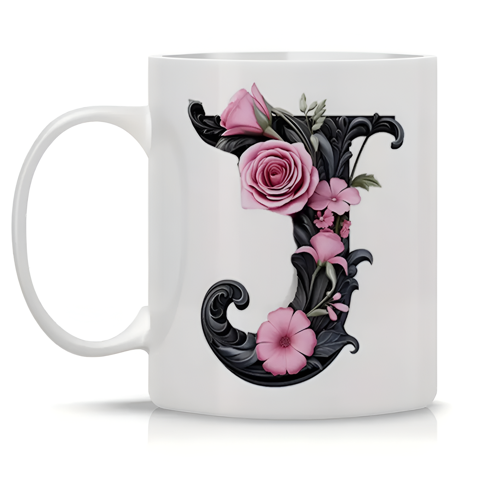 Floral Alphabet Printed Ceramic Coffee Mug