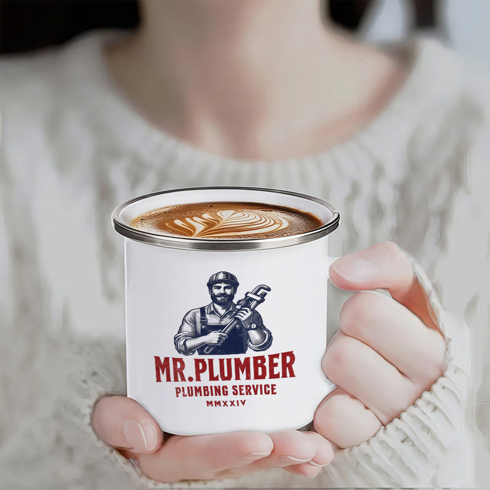 1pc 12.5oz Stainless Steel Enamel Mug Tumbler with Mr Plumber Plumbing Service Design