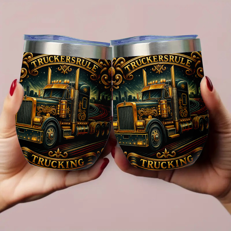 1pc 12oz Coffee Cups Mugs Stainless Steel Tumbler Leak Proof Gift Idea Truckers Rule Theme