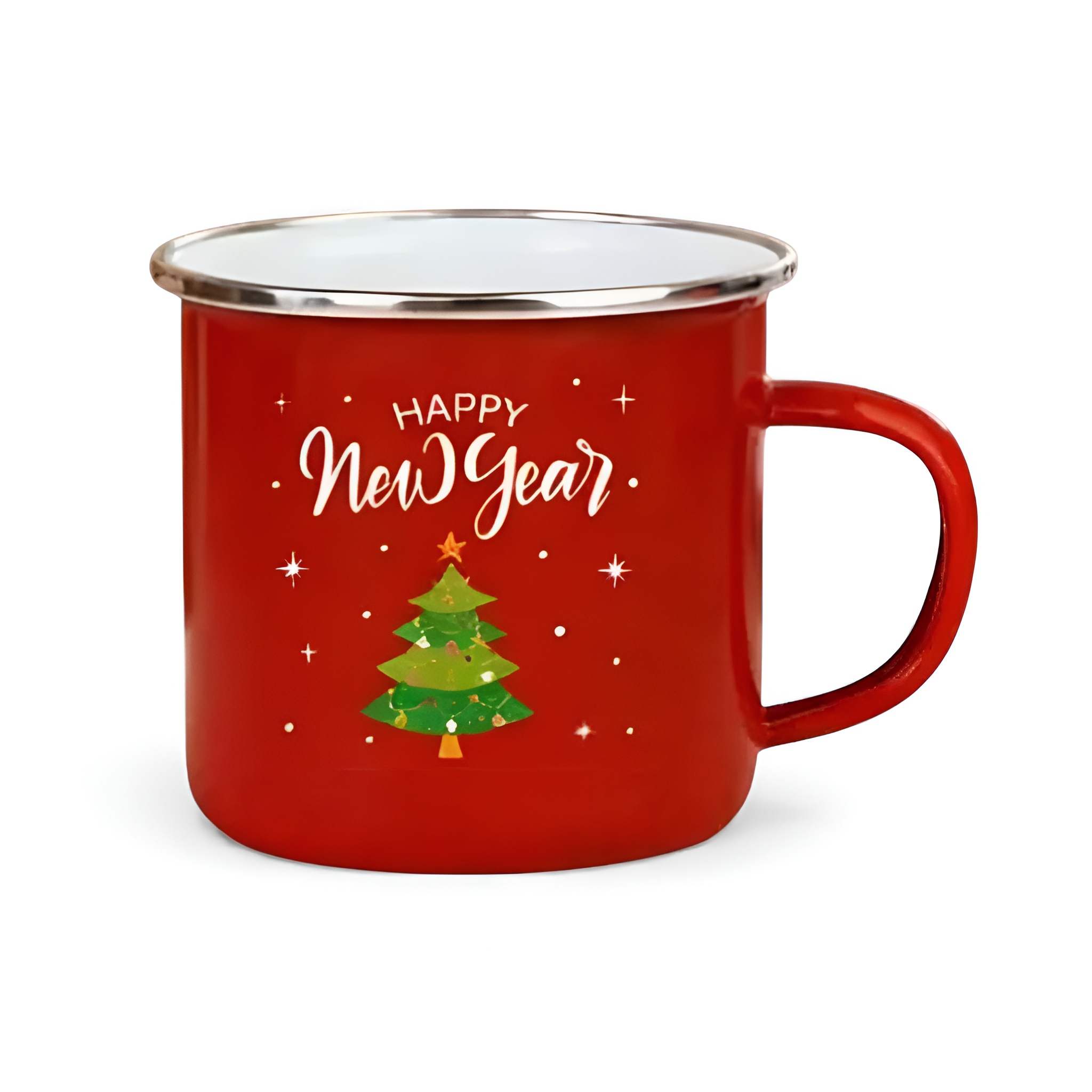 Pack Of 6 Merry Christmas Enamel Mug Collection With Reindeer And Snowman Graphics