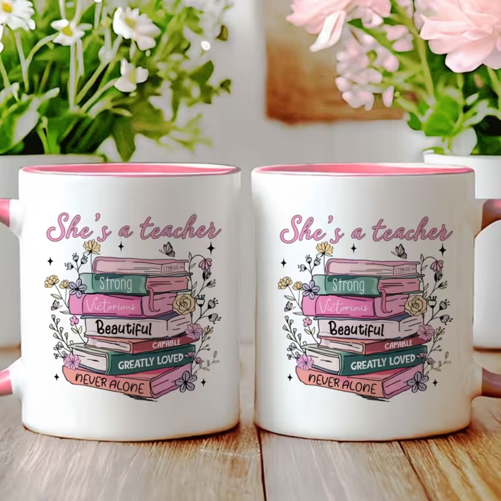 1pc Inspirational Teacher Appreciation Mug - "She'S a Teacher, Strong, Beautiful, Greatly Loved, Never Alone" Quote 