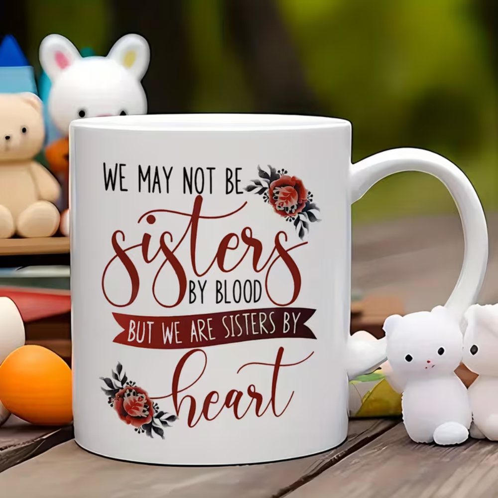 1pc 1pcs Sister by Heart Ceramic Mug with Heartfelt Sisterhood Quotes - Microwave & Dishwasher Safe Coffee & Tea Cup Suitable for Best Friends, Sisterhood Gift for Christmas, Birthday, for Hot/Cold Drinks