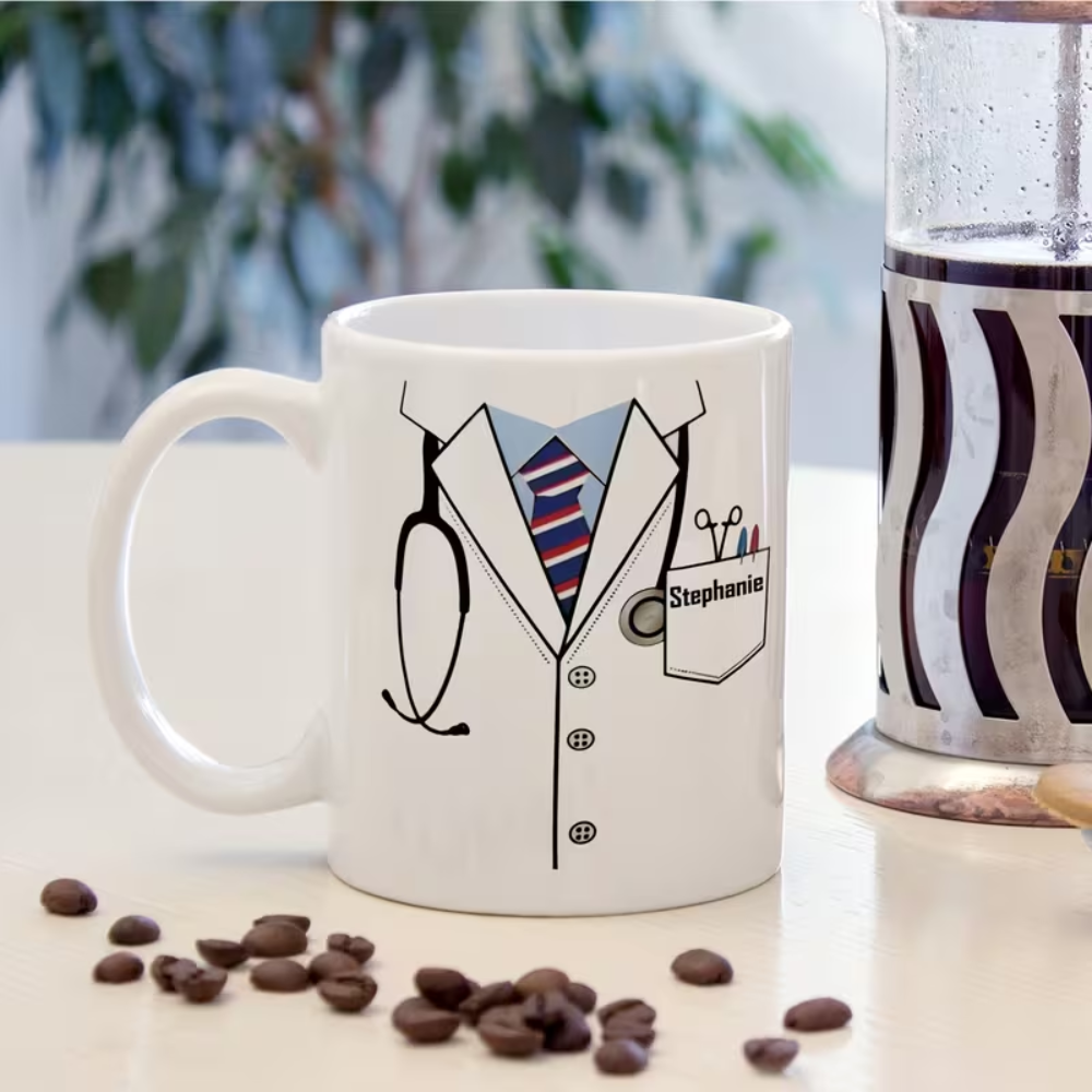 11 oz Personalized Doctor Ceramic Coffee Mug with Medical Attire Design