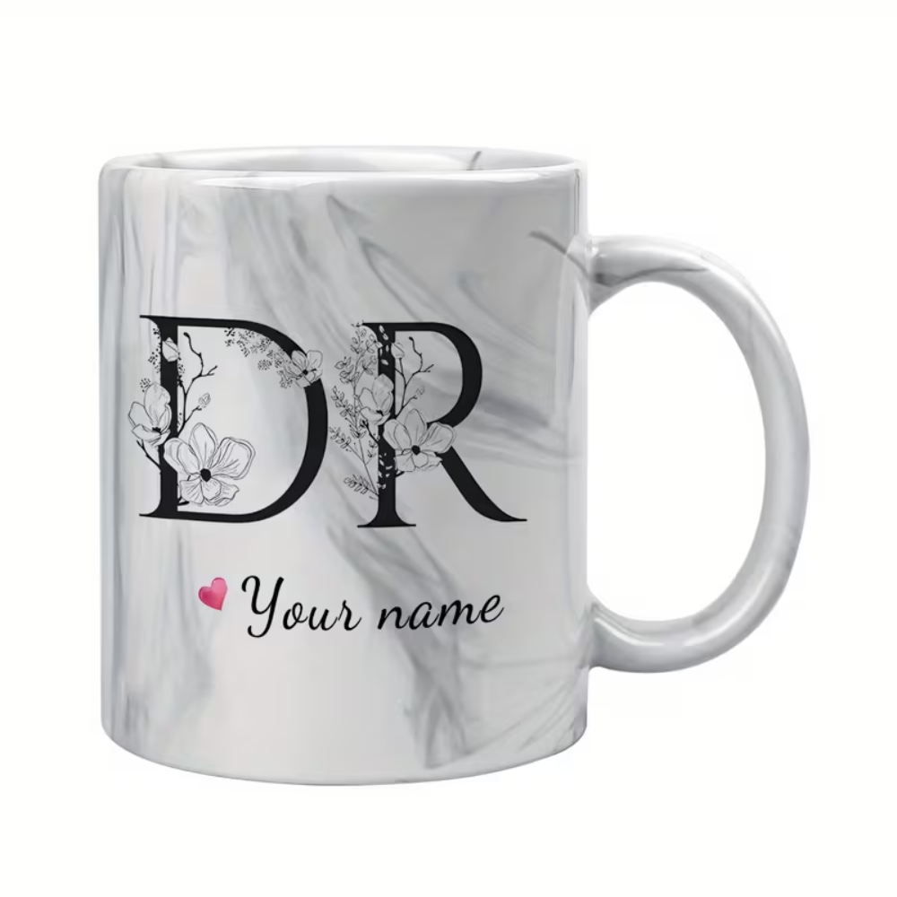 Personalized Doctor Ceramic Coffee Mug with Name Initials Floral Design