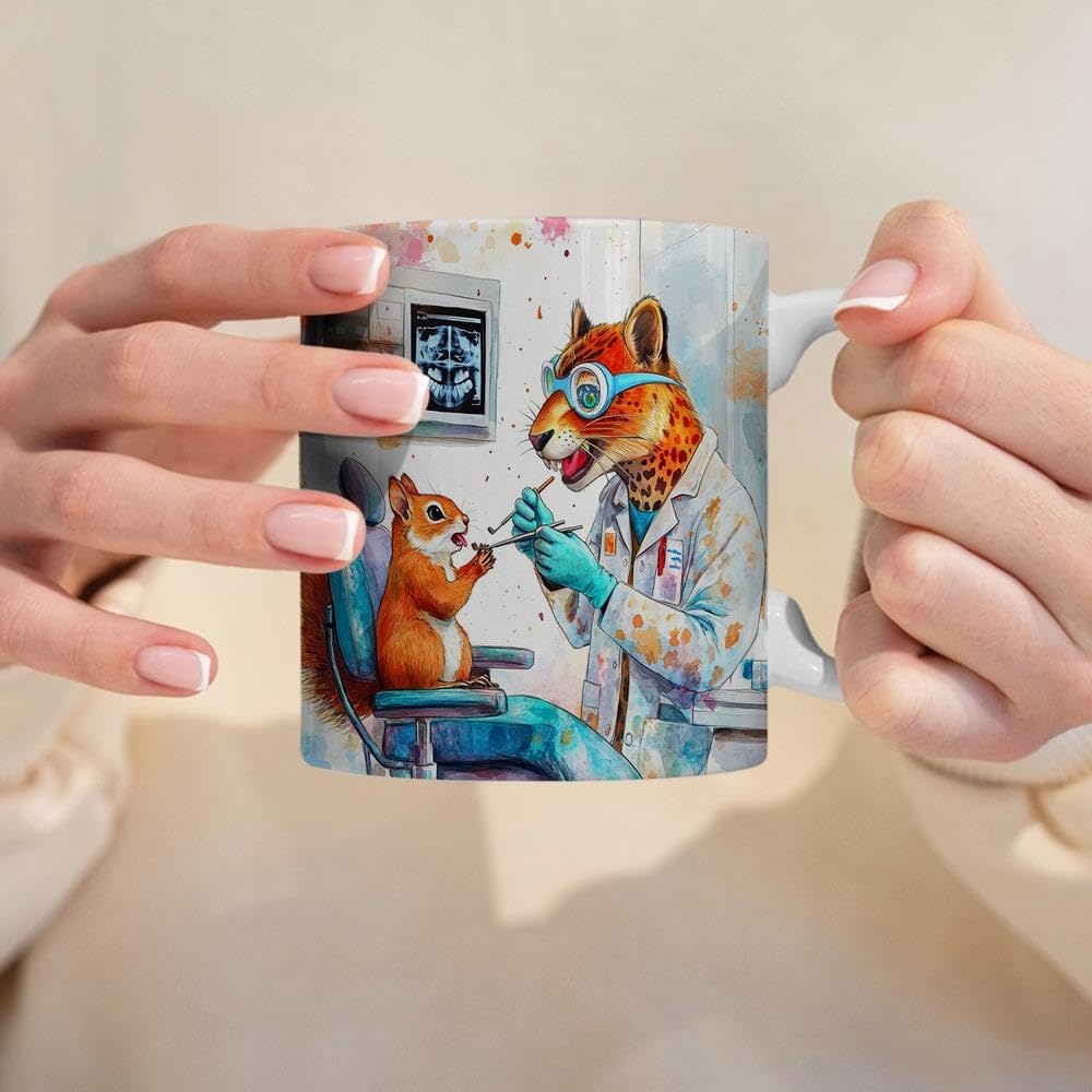 Watercolor Leopard Dentist Coffee Mug Funny Dental Appreciation Gift for Dentist Lovers 11 Oz