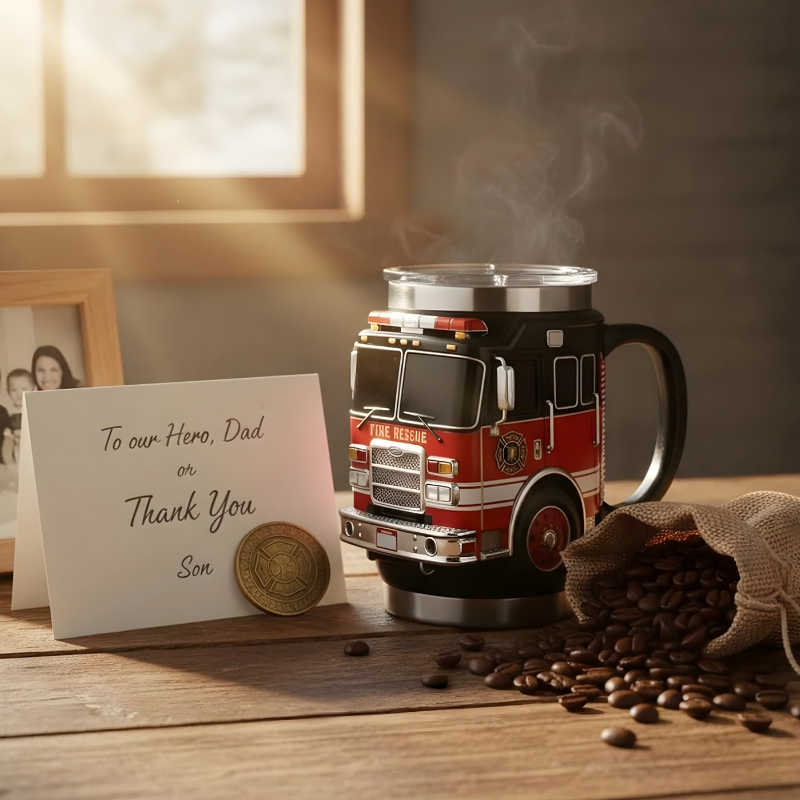 3D Fire Truck Firefighter Coffee Mug Stainless Steel Double Wall Insulated Fire Station Mug