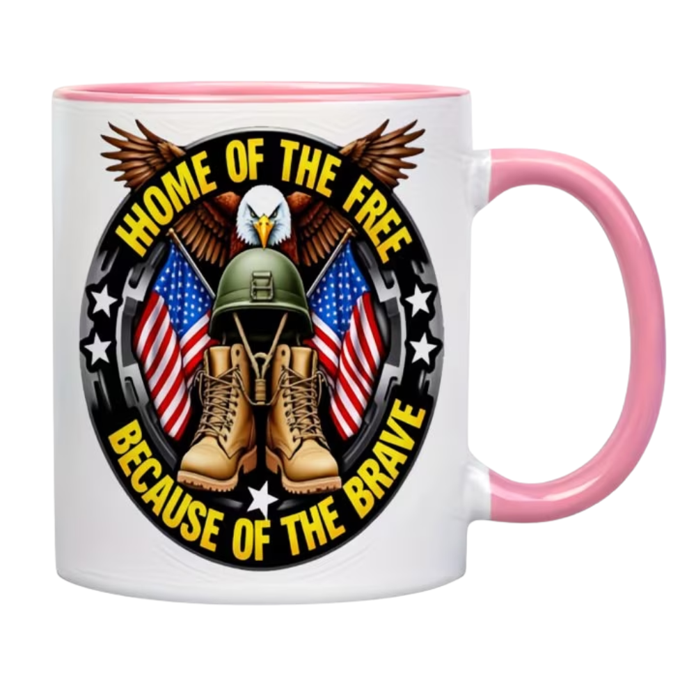1pc 11oz Ceramic Coffee Mug "HOME OF THE FREE BECAUSE OF THE BRAVE" Military & Patriotic Design Insulated Reusable