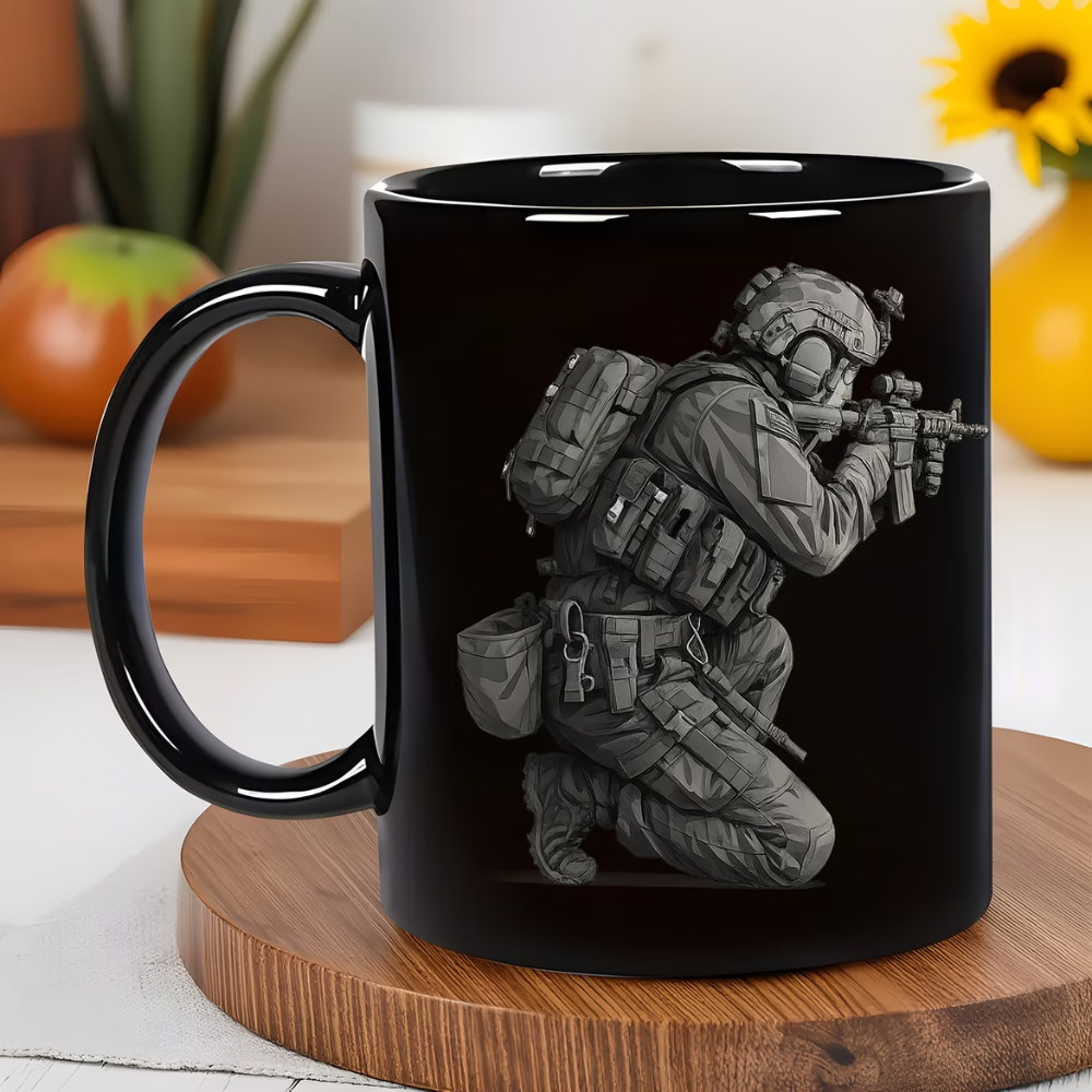 Ceramic Coffee Mug Designed with a Realistic Army Combat Theme