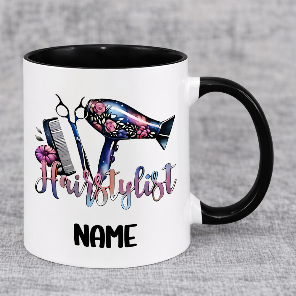 A Creative Hairstylist Ceramic Coffee Mug with a Double-Sided Design