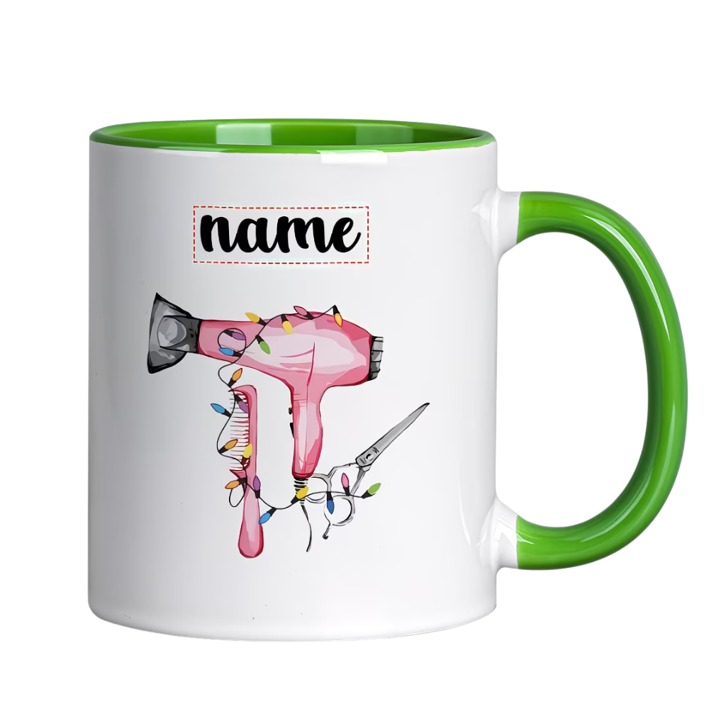 Custom Name 11oz Ceramic Coffee Mug, 1pc Hairdressing Tool & String Lights,