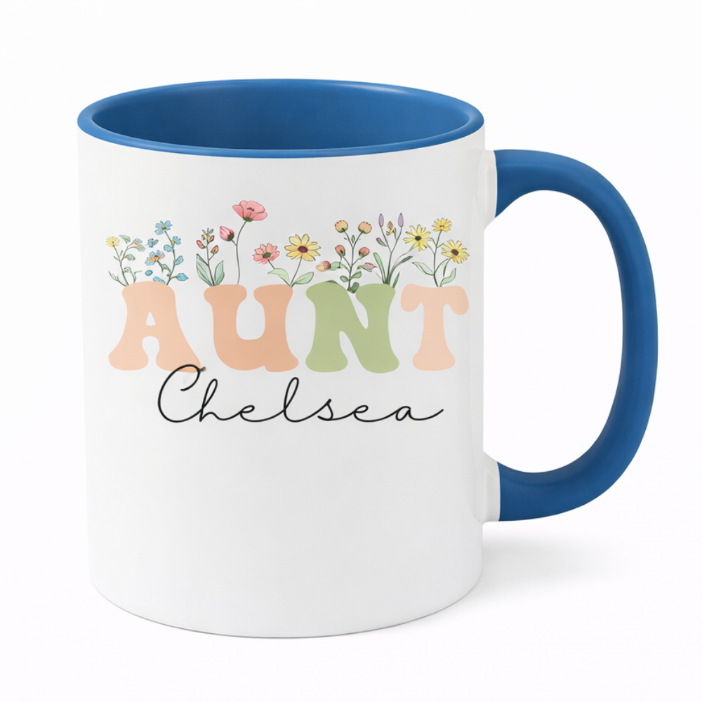 Personalized Wildflowers Aunt Mug for Aunt Mug With Name, Custom Gift for Aunt Pregnancy