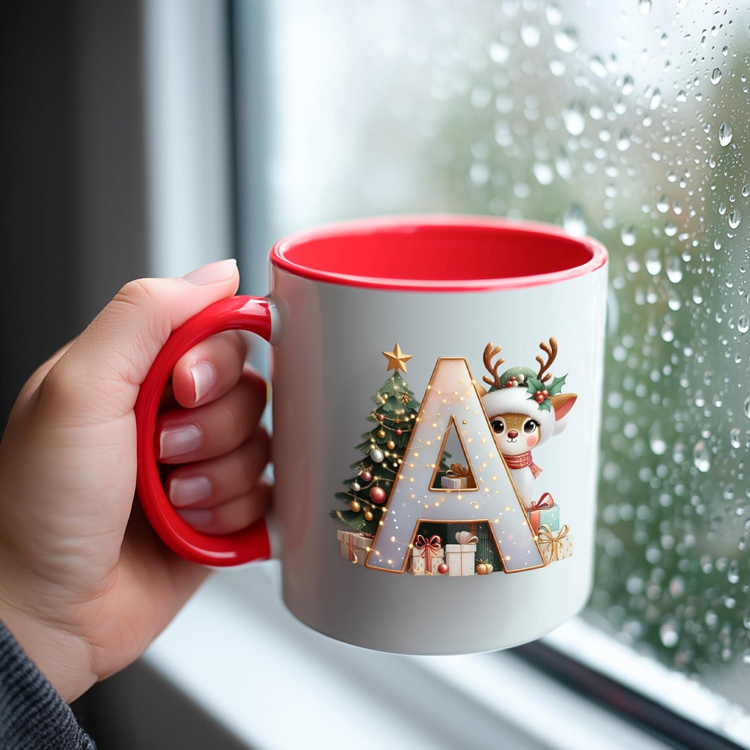 Christmas Personalized Initial Letter Printed Ceramic Mug