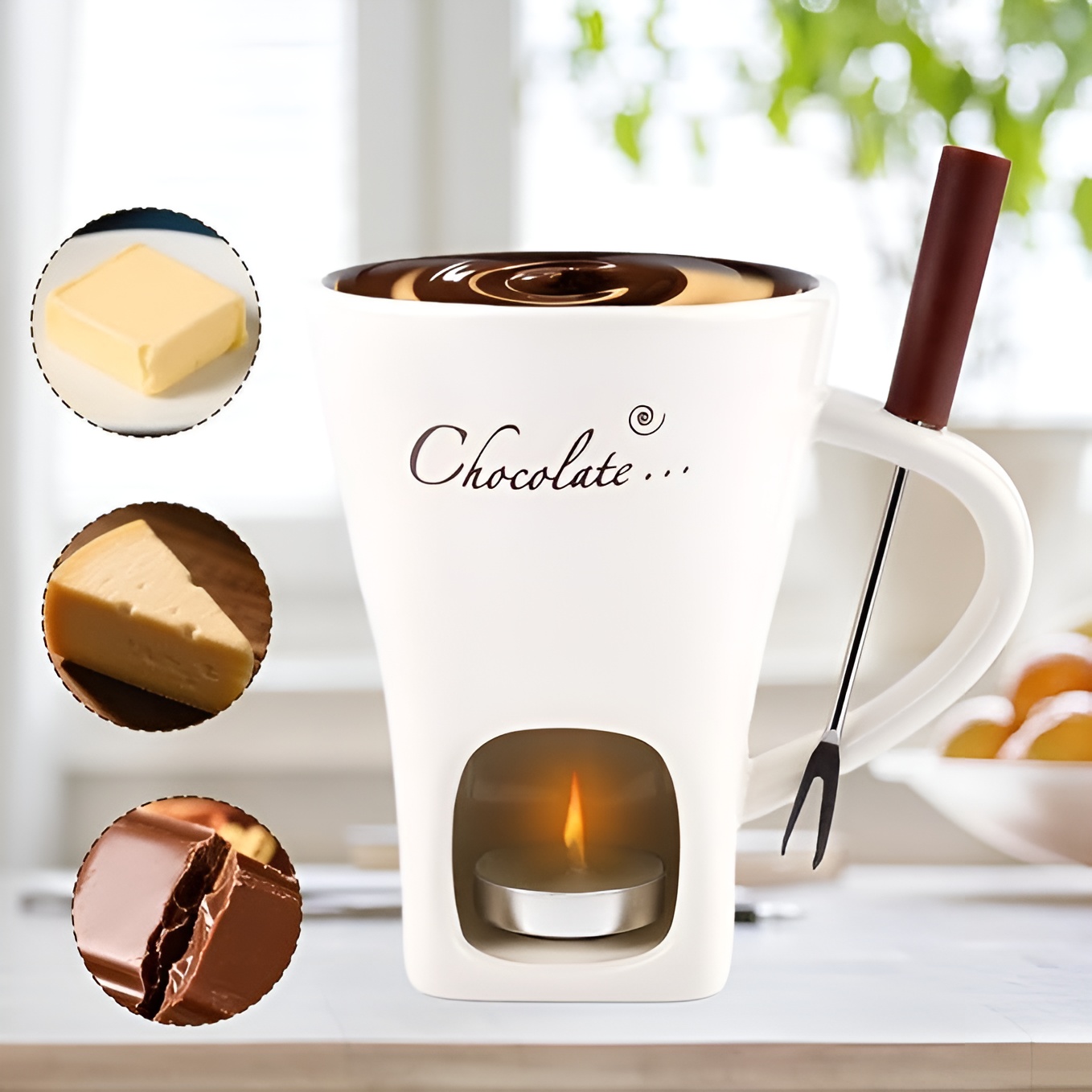 Mini Ceramic Chocolate Fondue Mug With Fork