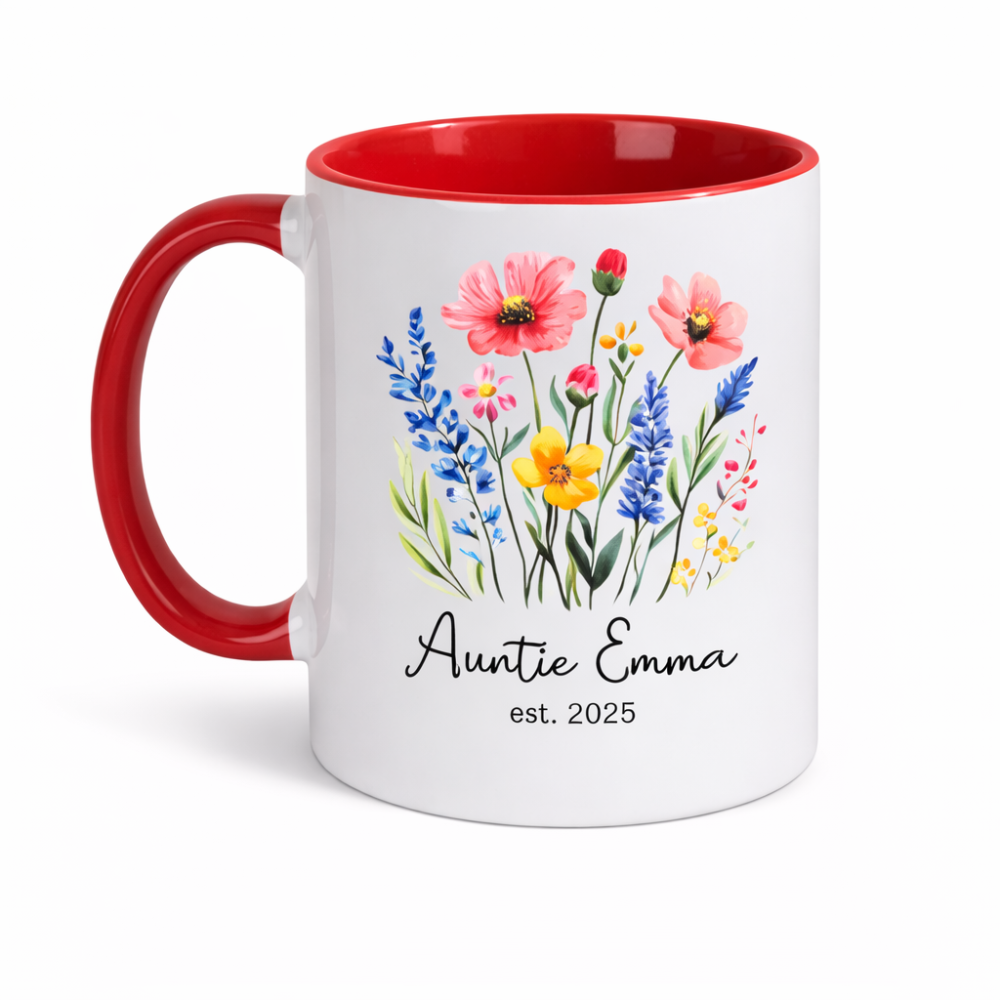 Personalized Auntie Floral Glass Printed Coffee Mug