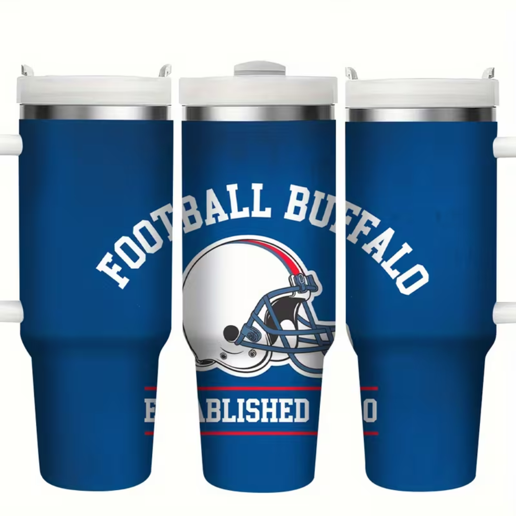 Buffalo Bills Football Team Themed 40oz Travel Tumbler With Straw