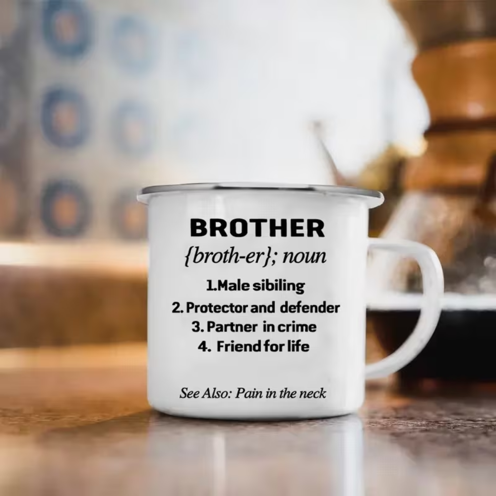 Funny Brother 1pc 12oz Metal Enamel Cup - Camping Coffee Cup Gift for Brother and Sisters