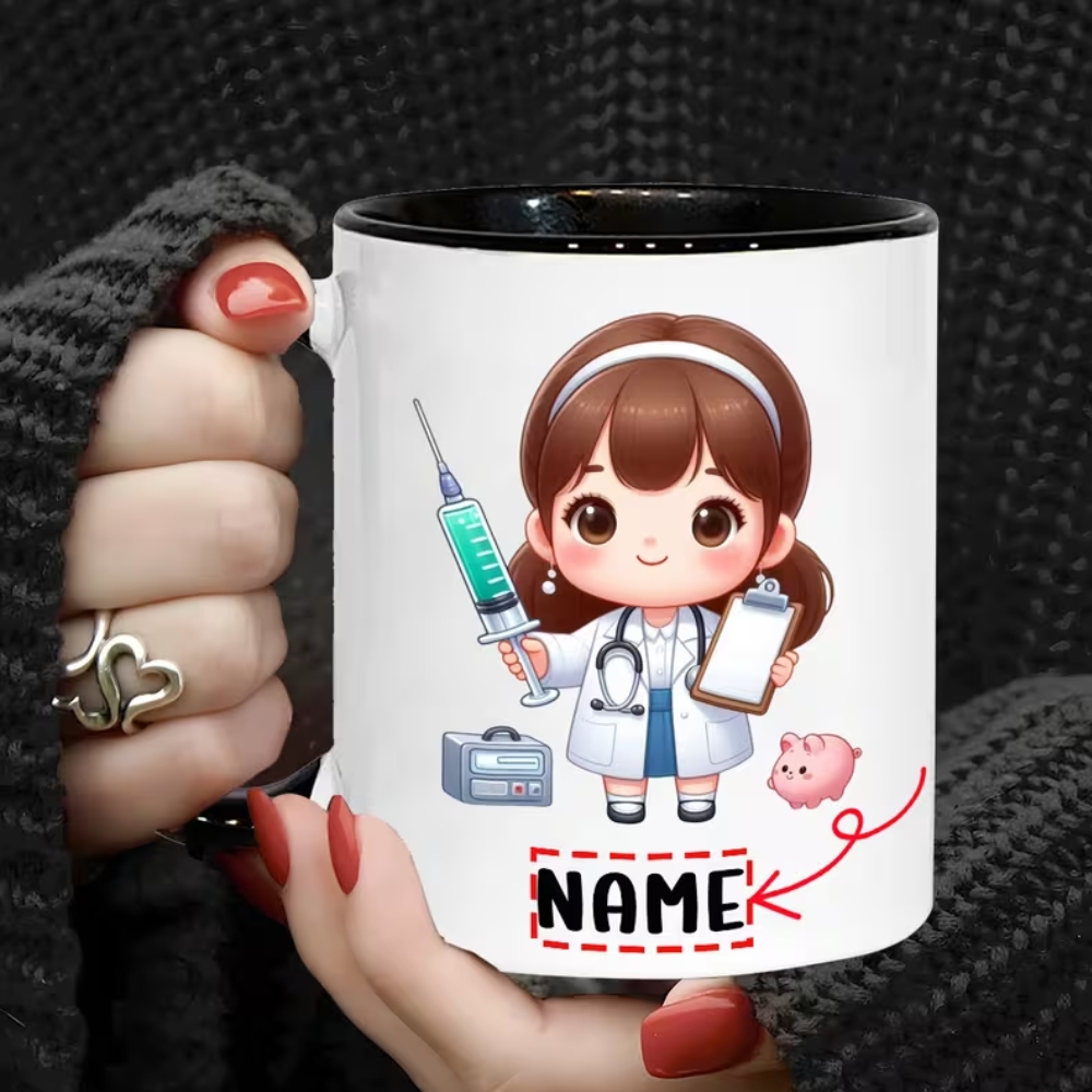 11-Ounce "Cute Doctor Nurse Injection Pattern" Coffee Mug - Customizable with Names