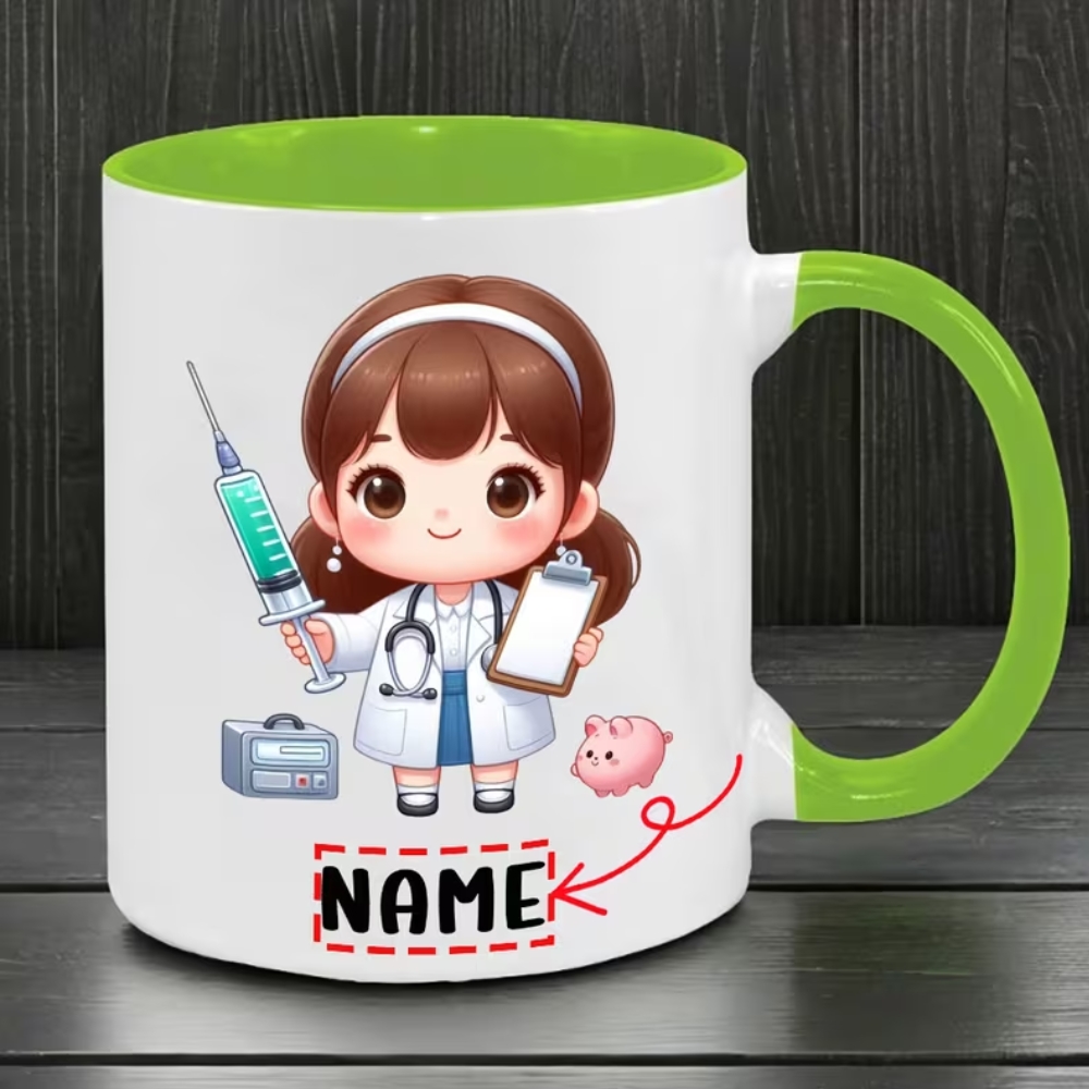 11-Ounce "Cute Doctor Nurse Injection Pattern" Coffee Mug - Customizable with Names