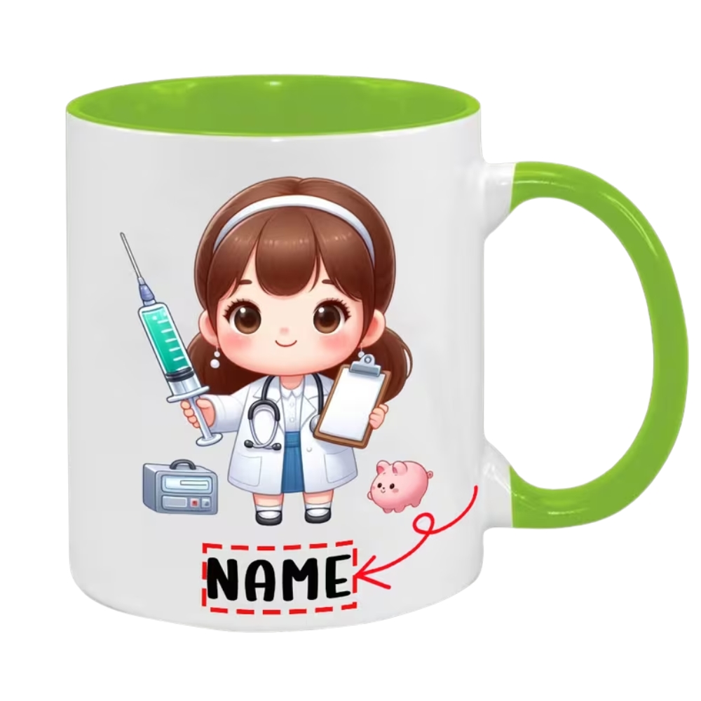 11-Ounce "Cute Doctor Nurse Injection Pattern" Coffee Mug - Customizable with Names