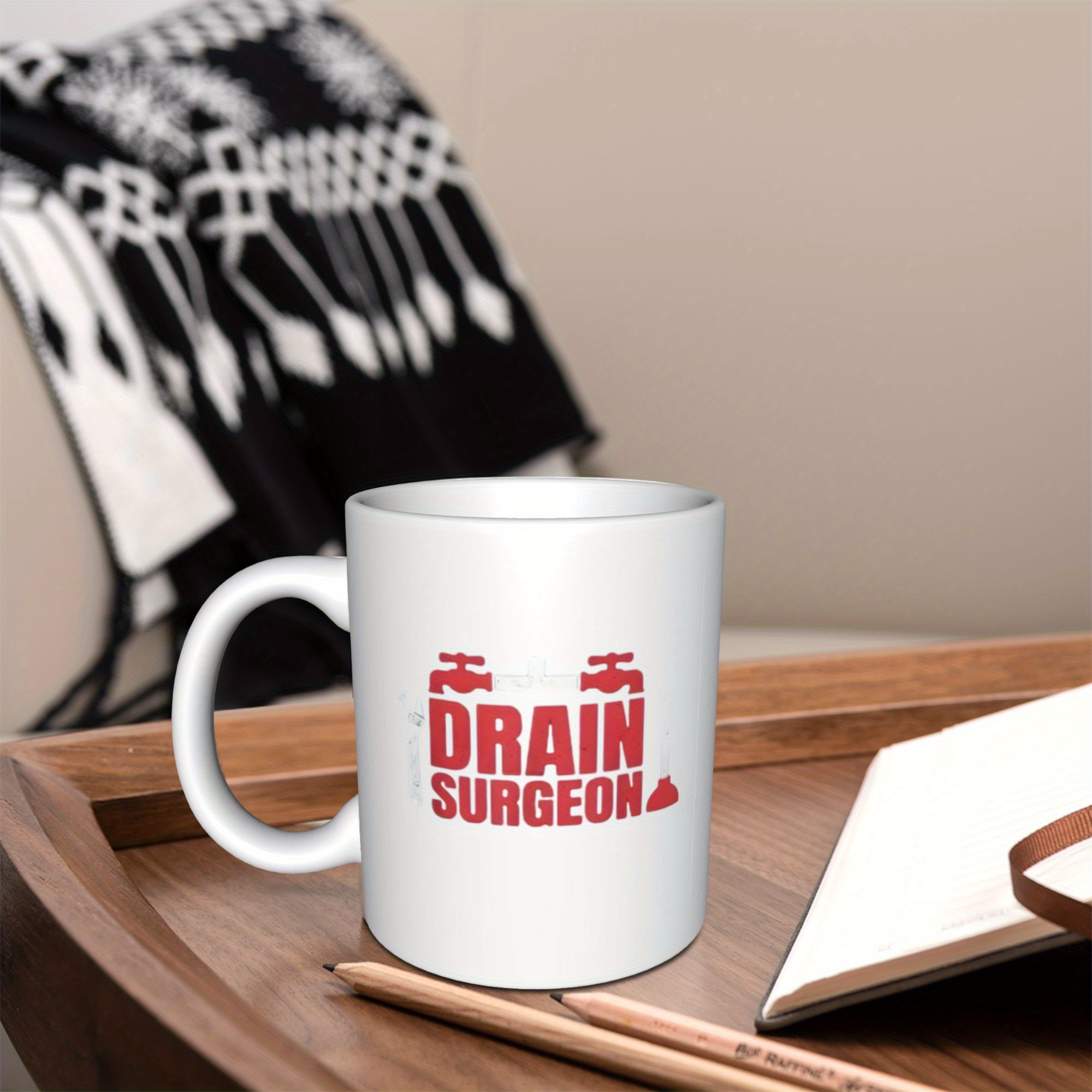 11oz Funny Plumber Art Coffee Mug Double Sided Drain Surgeon
