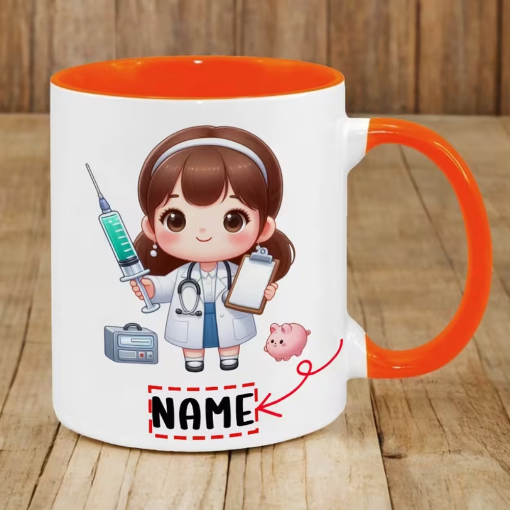 11-Ounce "Cute Doctor Nurse Injection Pattern" Coffee Mug - Customizable with Names