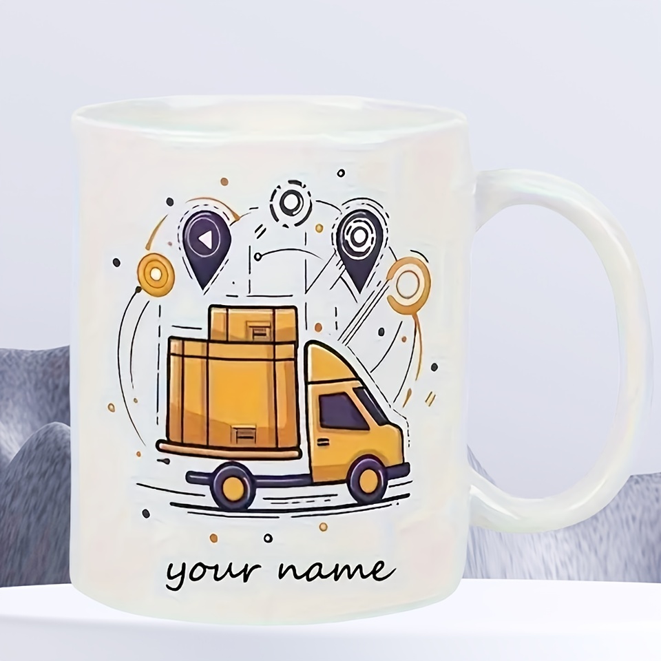 A Customizable Mug Featuring A Personalized Delivery Truck Design