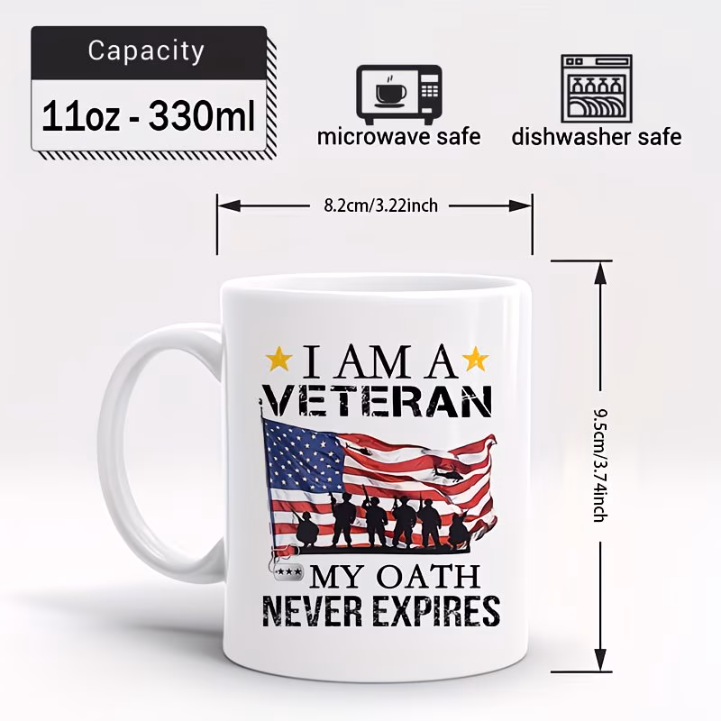 1pc 11oz coffee mug patriotic design with american flag soldier durable white mug for day gifts retirement restaurants cafes day decorations military gift item text design design 1