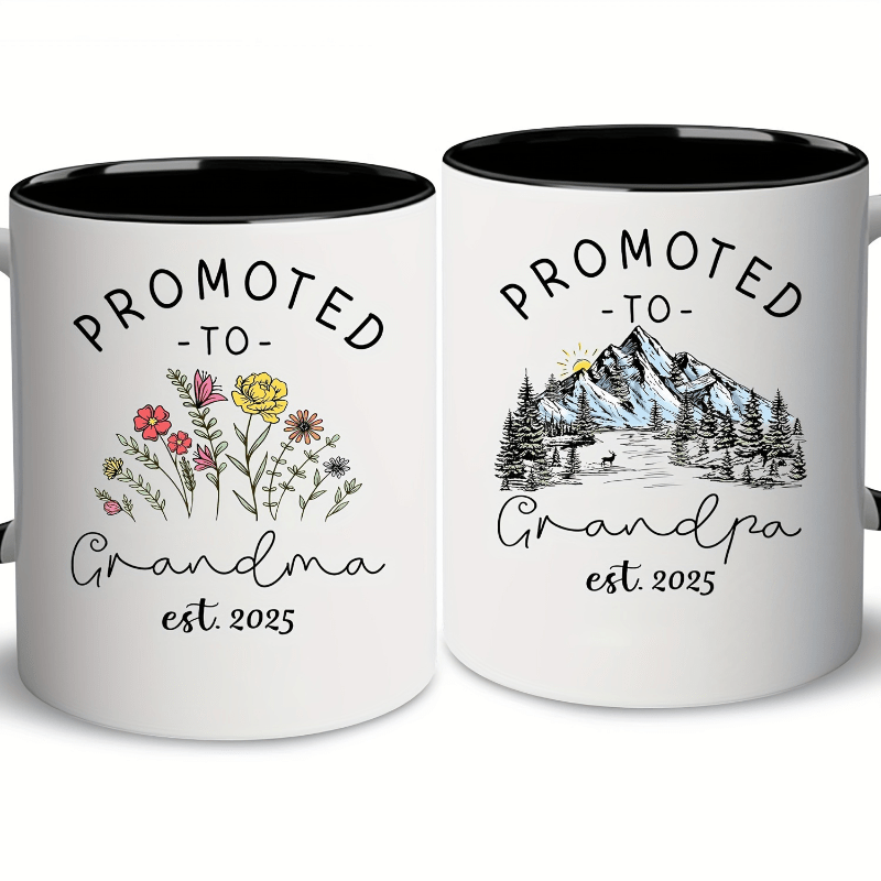 Ceramic Coffee Mug, "Promoted to Grandpa" Design, Ideal New Grandparent Gift, Grandparents Announcement Keepsake