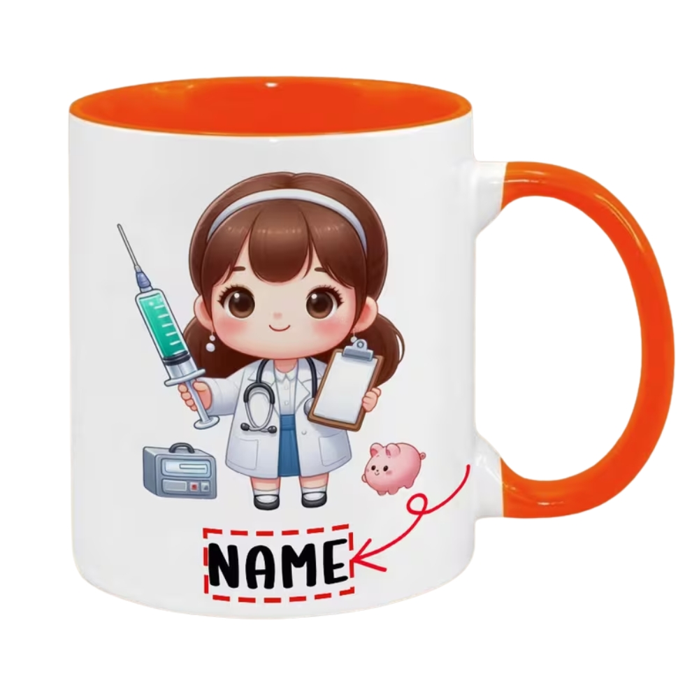 11-Ounce "Cute Doctor Nurse Injection Pattern" Coffee Mug - Customizable with Names