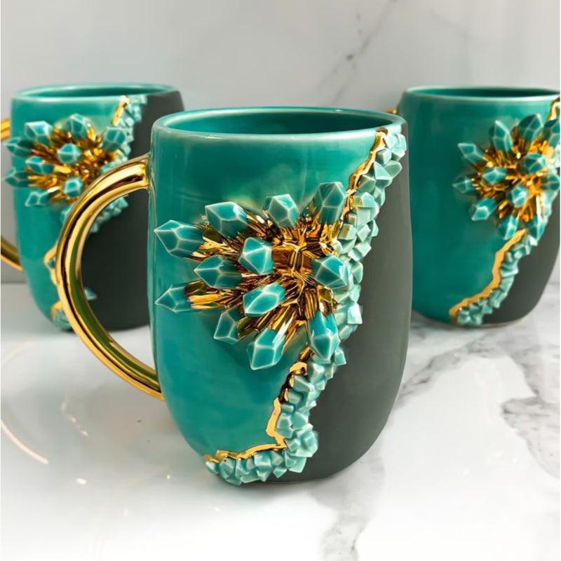 Aquamarine Design Crystal Patterned Geode Ceramic Mug-Mineral Mug