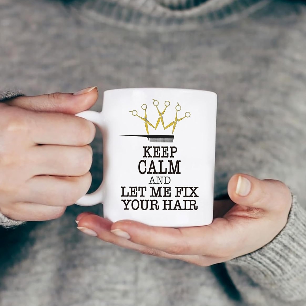 Hairstylist Coffee Mug 11oz Ceramic, Golden Scissor Hair Clips, Gift for Hair Stylist 