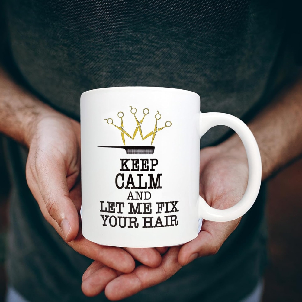 Hairstylist Coffee Mug 11oz Ceramic, Golden Scissor Hair Clips, Gift for Hair Stylist 