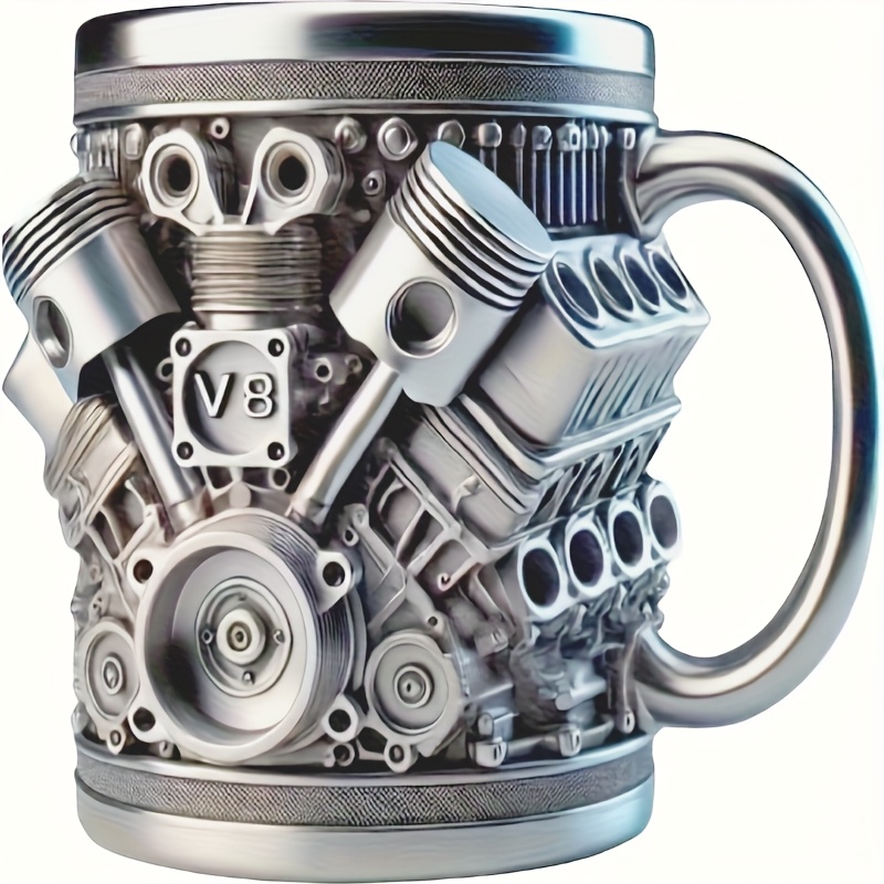 Handmade Stainless Steel V8 Engine Cup  15oz Durable Car Enthusiast Accessory