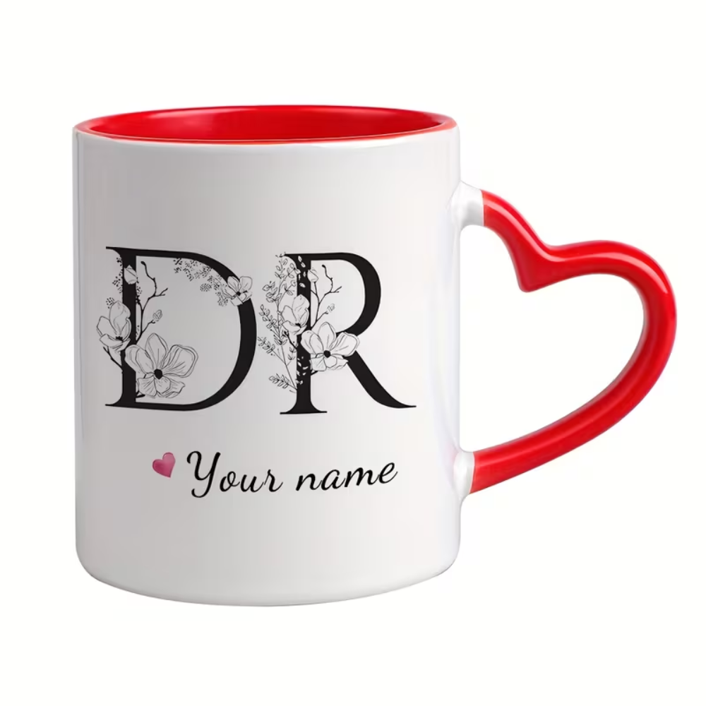 Personalized Doctor Ceramic Coffee Mug with Name Initials Floral Design