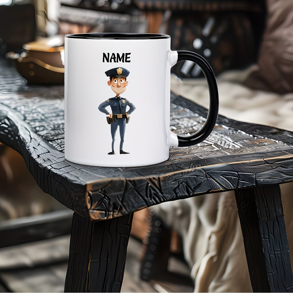 11 oz Personalized Cartoon Police Officer Ceramic Coffee Mug with Name