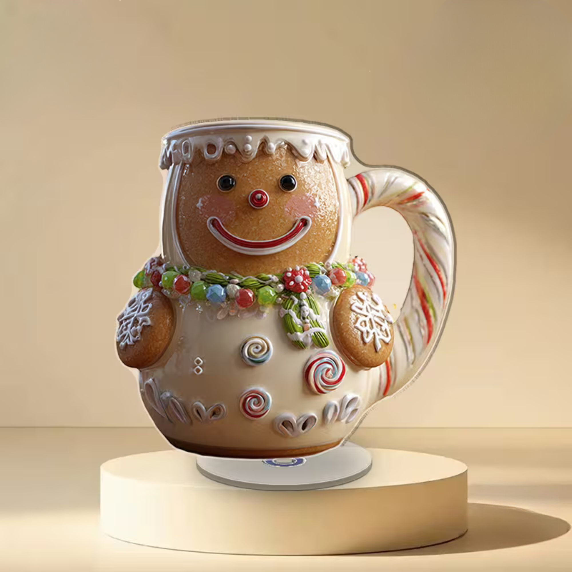 2D Flat Rotating Acrylic Gingerbread Cookie Character Cup With Icing Details