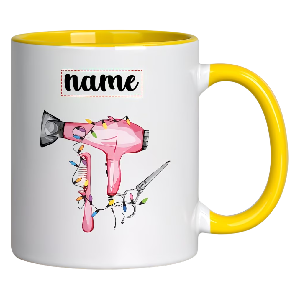 Custom Name 11oz Ceramic Coffee Mug, 1pc Hairdressing Tool & String Lights,