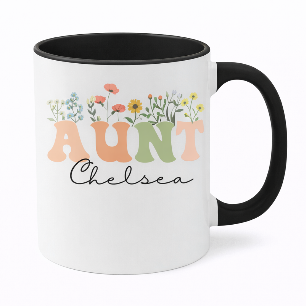 Personalized Wildflowers Aunt Mug for Aunt Mug With Name, Custom Gift for Aunt Pregnancy